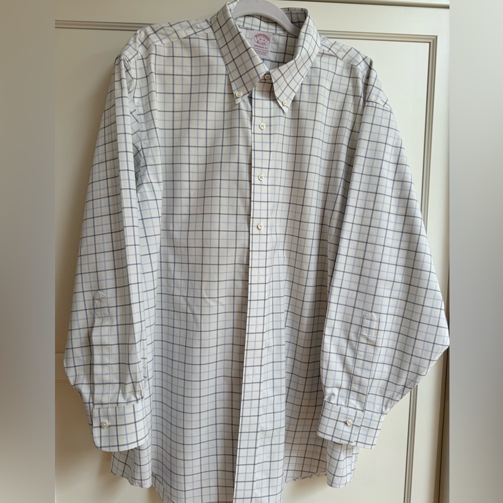 Brooks Brothers White and Blue Grid Shirt
